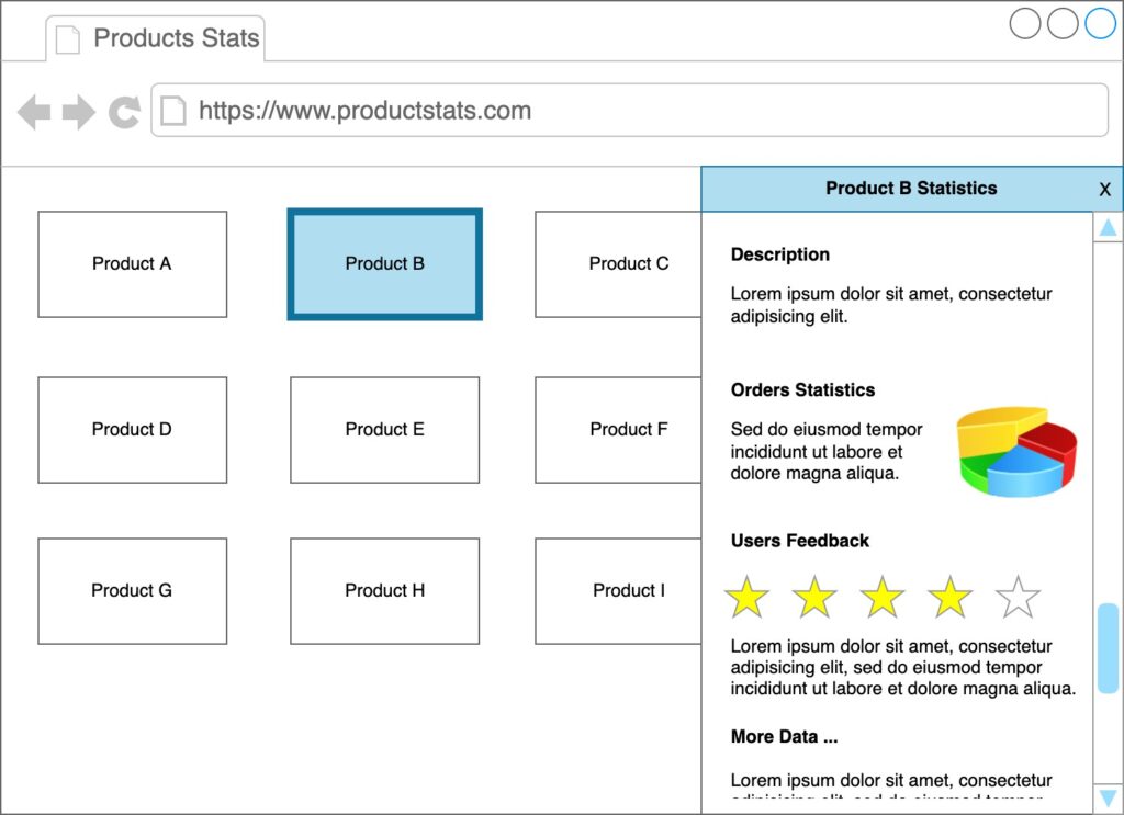 Products dashboard user interface.
